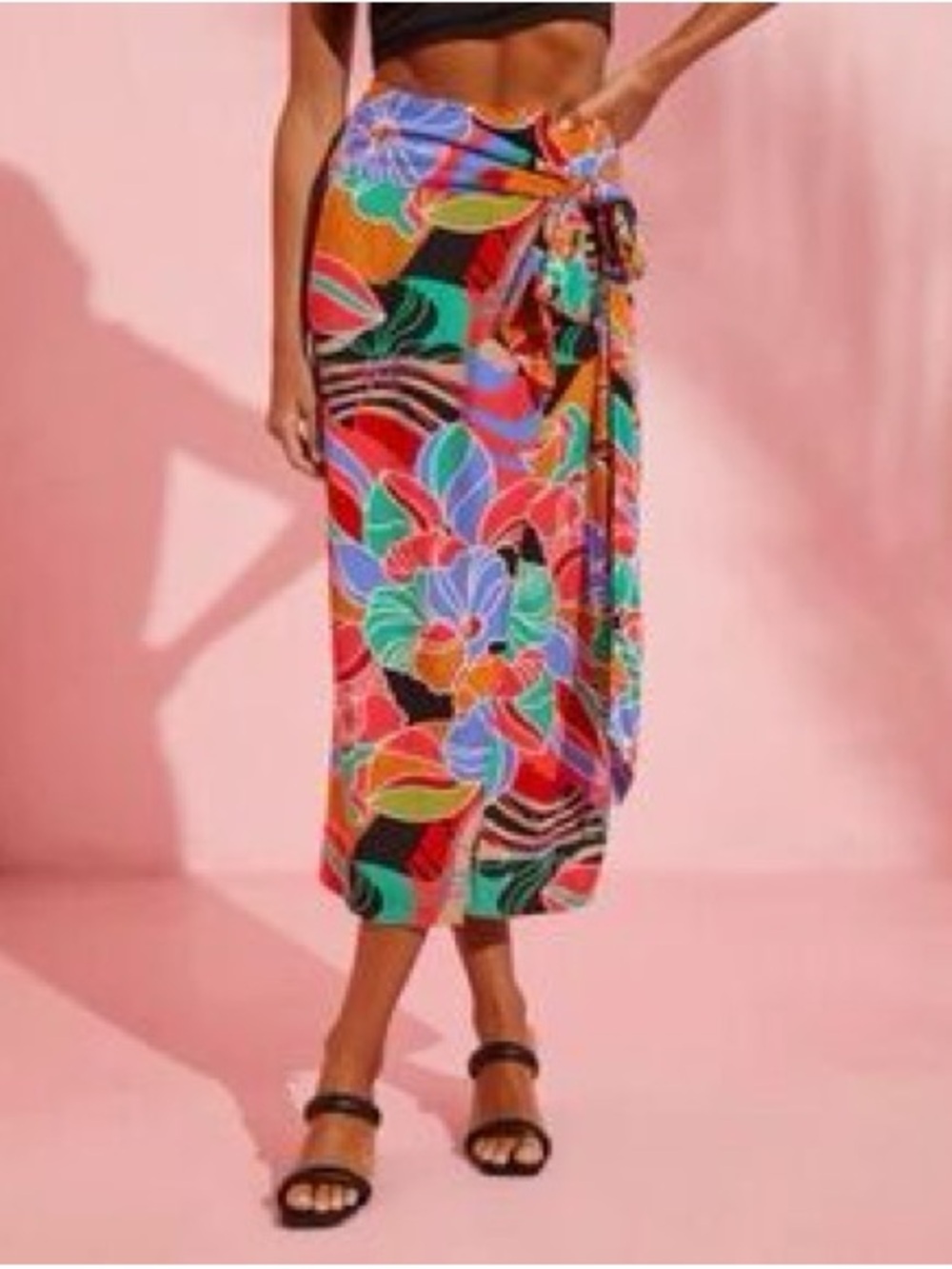 Vici Multicolor Abstract Floral Wrap Midi Skirt